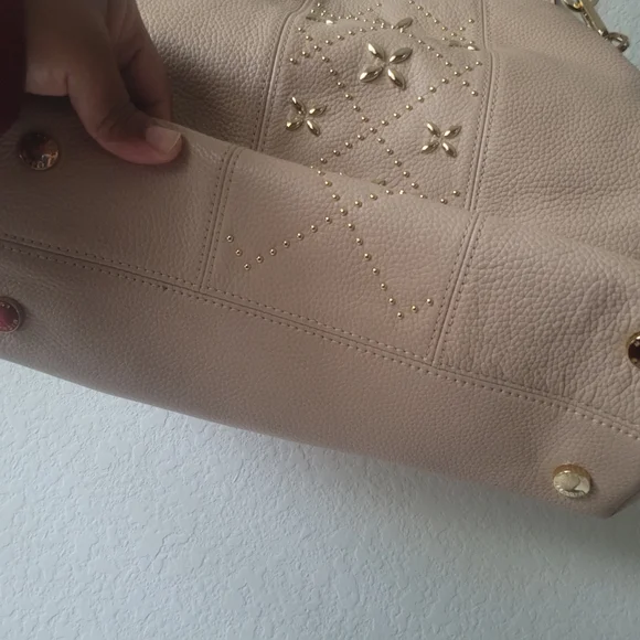 Michael Kors Beige Leather Shoulder Large Tote Bag Purse - Picture 10 of 11